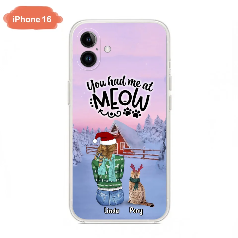 Personalized Christmas Cat Mom Phone Case - Up to 5 Cats - Christmas Gift Idea For Cat Lover - You Had Me At Meow - Case For iPhone And Samsung