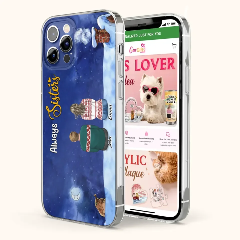 Personalized Christmas Brother & Sister Phone Case - Christmas Gift Idea For Siblings - Up to 12 People - Always Sisters - Case For iPhone And Samsung