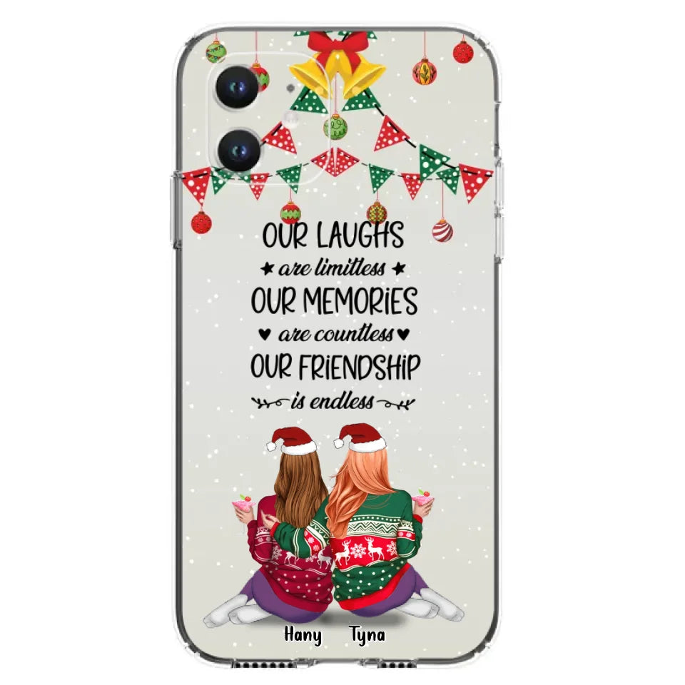Custom Personalized Christmas Friends Phone Case - Gift Idea For Best Friends With Up To 5 Girls - Our Laughs Are Limitless - Cases For iPhone And Samsung