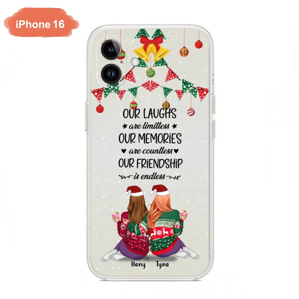 Custom Personalized Christmas Friends Phone Case - Gift Idea For Best Friends With Up To 5 Girls - Our Laughs Are Limitless - Cases For iPhone And Samsung