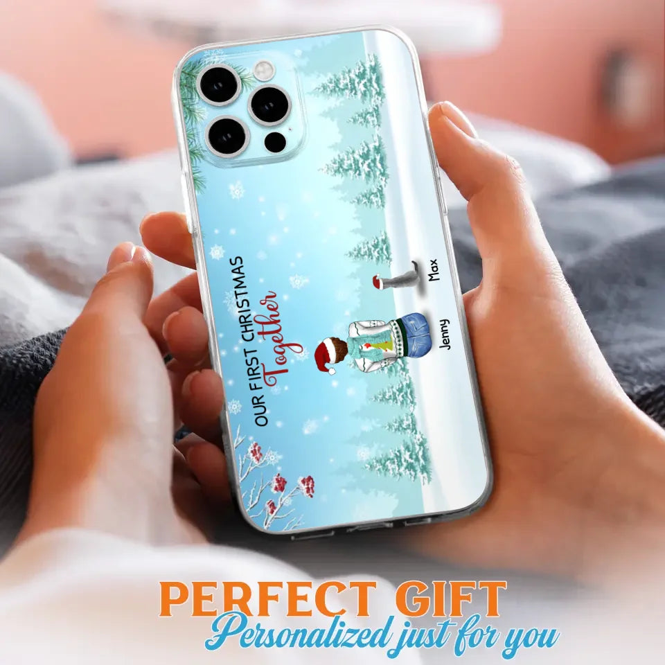 Custom Personalized Christmas Family Phone Case - Best Gift Idea For Christmas/Family With Up To 3 Kids & 3 Pets - Our First Christmas Together - Cases For iPhone & Samsung