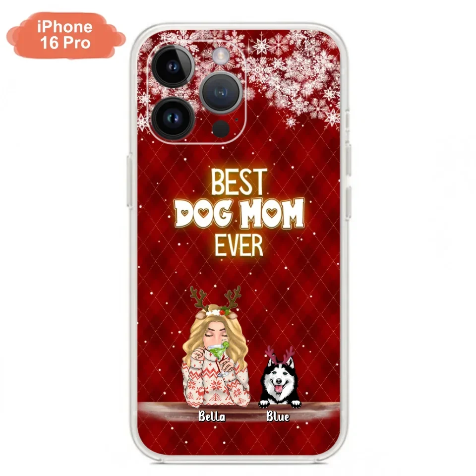 Personalized Christmas Dog Mom Phone Case - Up to 5 Dogs - Christmas Gift Idea For Dog Mom/Dog Lover - Best Dog Mom Ever - Case For iPhone And Samsung