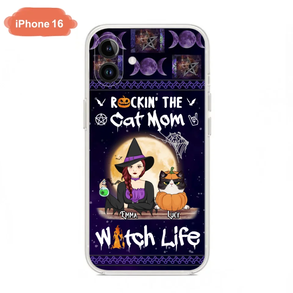 Custom Personalized Pet Witch Phone Case - Up to 4 Pets - Halloween Gift For Dog/ Cat Lover - Rockin' The Cat Mom & Witch Life - Case For iPhone And Samsung