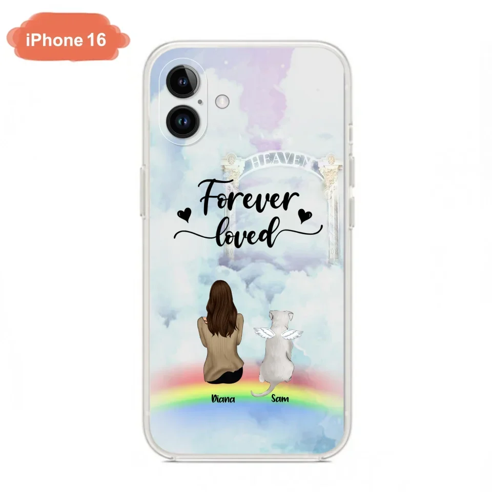 Custom Personalized Memorial Pets Phone Case - Man/Woman With Upto 4 Pets - Memorial Gift For Dog Lovers/Cat Lovers - Forever Loved - For iPhone And Samsung Phone Case - AXSIO5