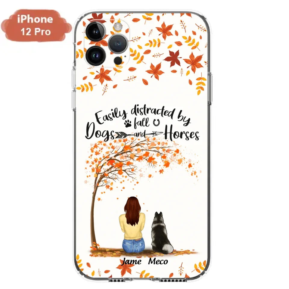 Custom Personalized Horse Dog Mom In Autumn Phone Case - Upto 3 Horses/ Dogs  - Case For iPhone And Samsung