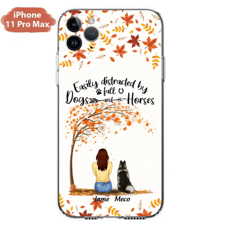Custom Personalized Horse Dog Mom In Autumn Phone Case - Upto 3 Horses/ Dogs  - Case For iPhone And Samsung