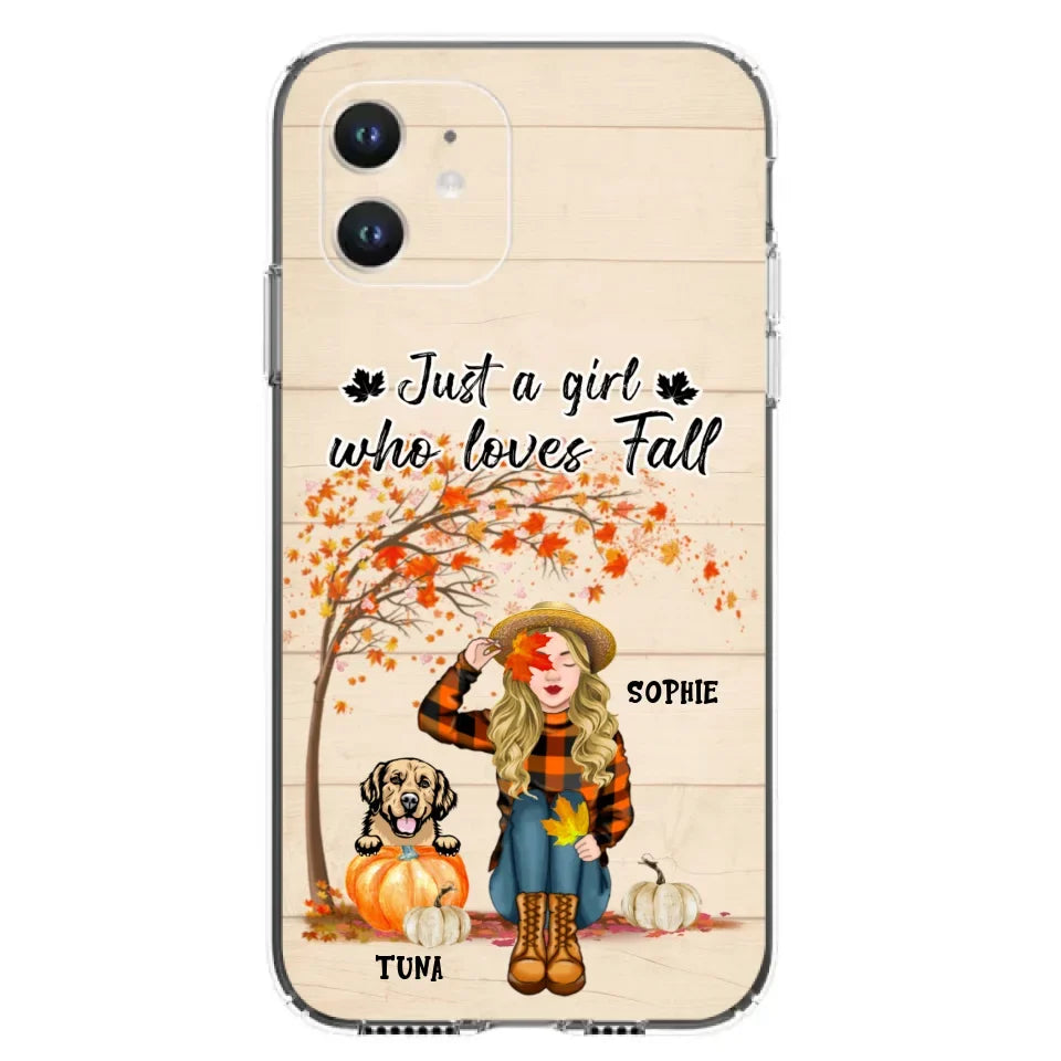 Custom Personalized Fall Dog Mom Phone Case- Upto 4 Pets - Best Gift For Dog Lovers - Just A Girl Who Loves Fall - Case For Iphone Samsung - MTJKZW