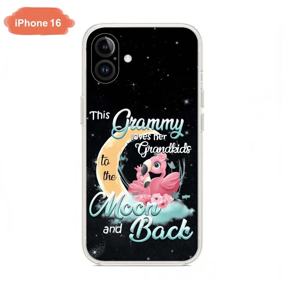 Custom Personalized Grandma Flamingo Phone Case - This Grammy Loves Her Grandkids To The Moon And Back - For iPhone And Samsung Phone Case - HWDFYR