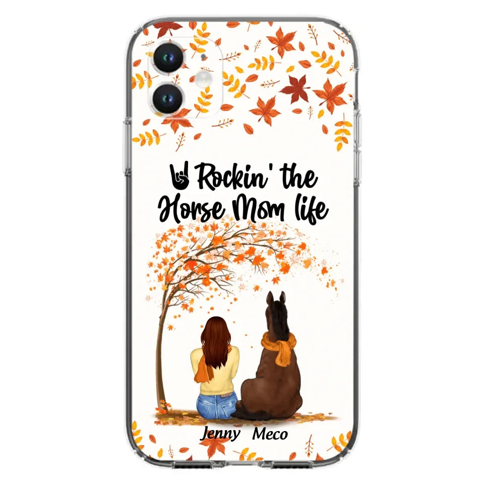 Custom Personalized Horse Mom In Autumn Phone Case - Girl With Upto 3 Horses - Case For iPhone And Samsung