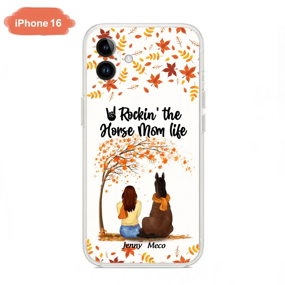 Custom Personalized Horse Mom In Autumn Phone Case - Girl With Upto 3 Horses - Case For iPhone And Samsung
