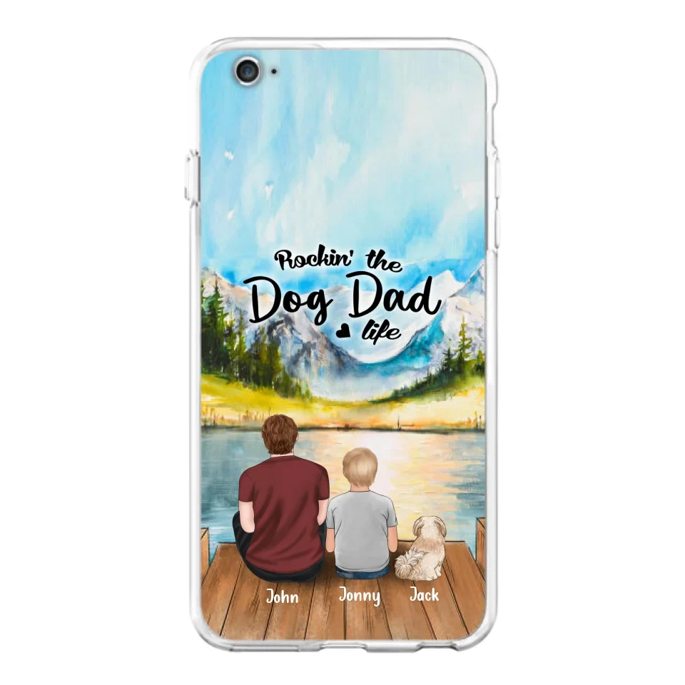 Custom Personalized Dog Mom/Dog Dad Phone Case - Single Mom/Single Dad with 1 Kid and 2 Pets - iPhone and Samsung Cases