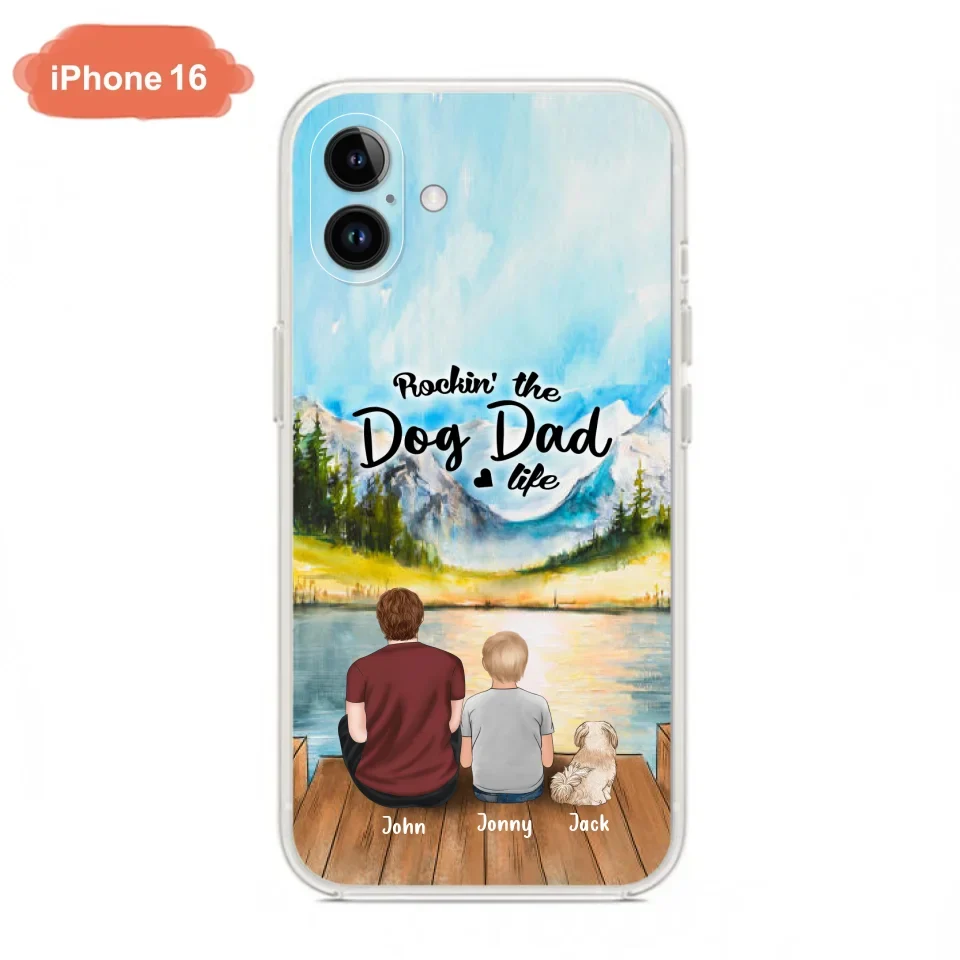 Custom Personalized Dog Mom/Dog Dad Phone Case - Single Mom/Single Dad with 1 Kid and 2 Pets - iPhone and Samsung Cases