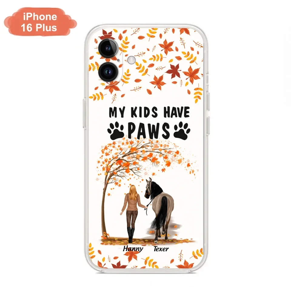 Custom Personalized Horse Mom In Autumn Phone Case - Girl With Upto 2 Horses - My Kids Have Paws - Case For iPhone And Samsung