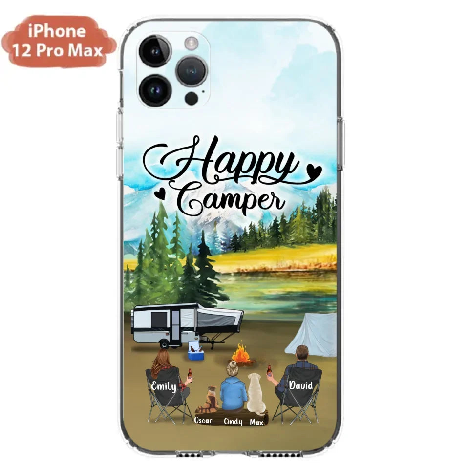 Personalized Camping Phone Case - Parents With 1 Kids And 2 Pets - Best Gift For Family - Happy Camper - Case For iPhone And Samsung