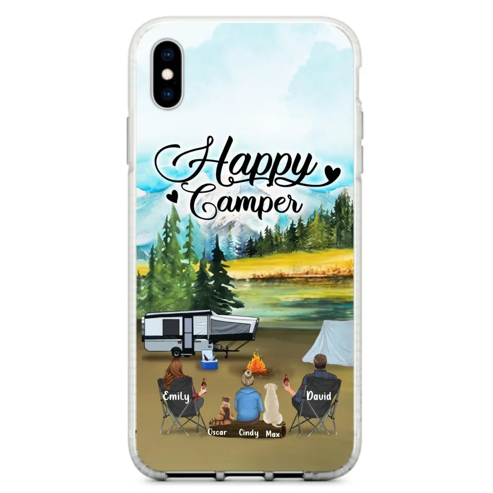 Personalized Camping Phone Case - Parents With 1 Kids And 2 Pets - Best Gift For Family - Happy Camper - Case For iPhone And Samsung