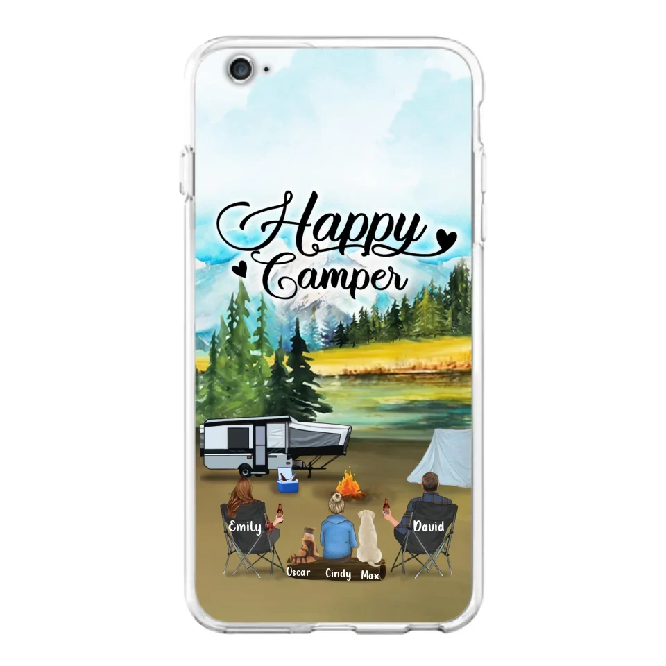 Personalized Camping Phone Case - Parents With 1 Kids And 2 Pets - Best Gift For Family - Happy Camper - Case For iPhone And Samsung