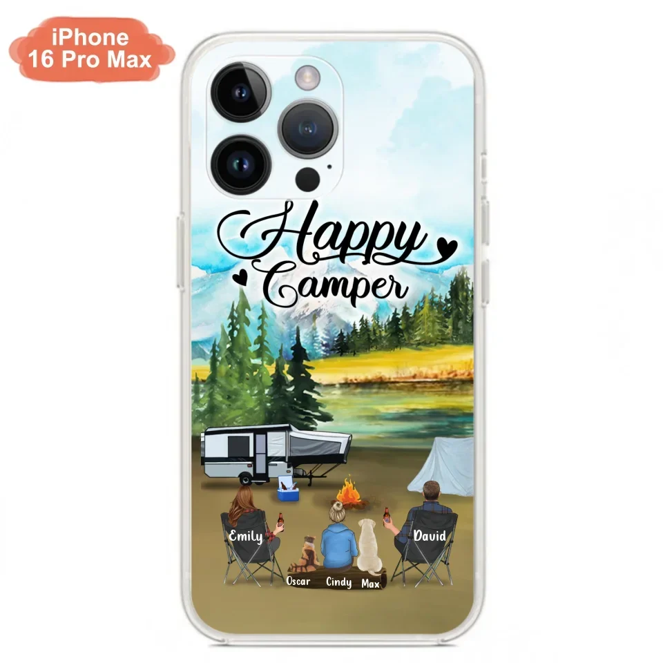 Personalized Camping Phone Case - Parents With 1 Kids And 2 Pets - Best Gift For Family - Happy Camper - Case For iPhone And Samsung