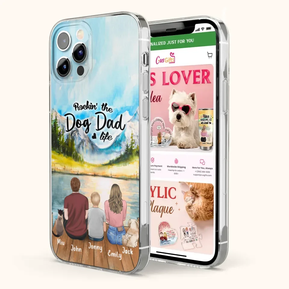 Personalized Pet Couple Phone Case - Parent With 1 Kid And 2 Pets - Case For iPhone And Samsung