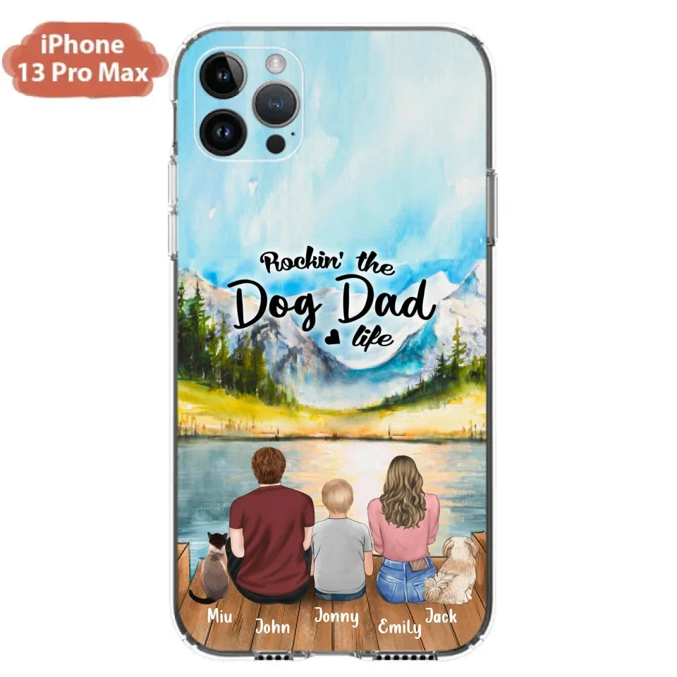 Personalized Pet Couple Phone Case - Parent With 1 Kid And 2 Pets - Case For iPhone And Samsung