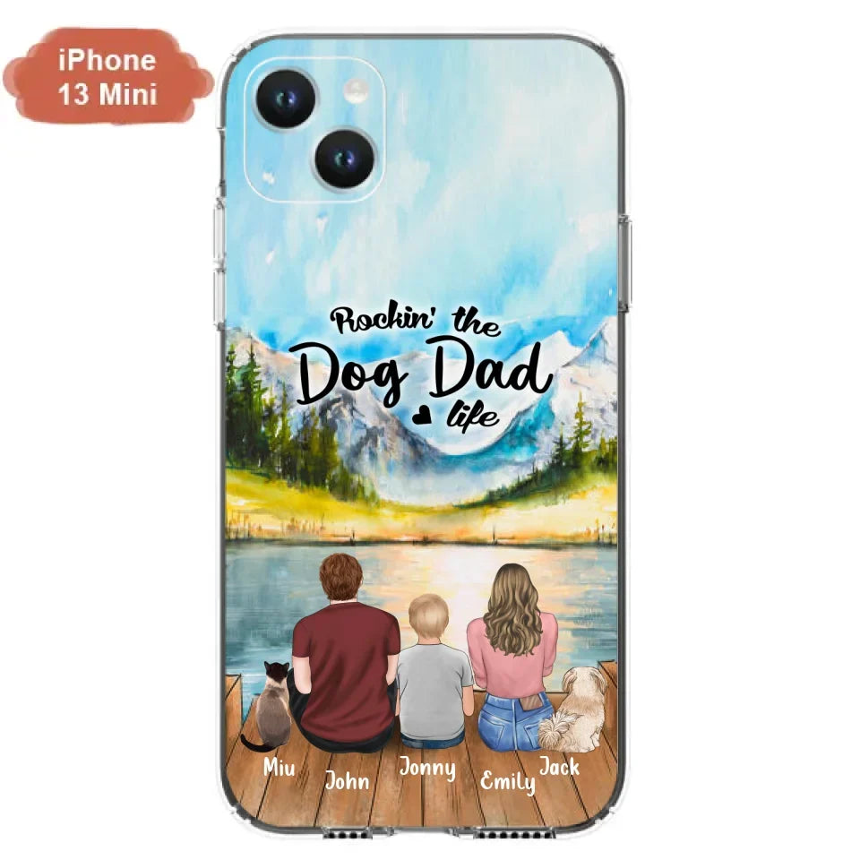 Personalized Pet Couple Phone Case - Parent With 1 Kid And 2 Pets - Case For iPhone And Samsung
