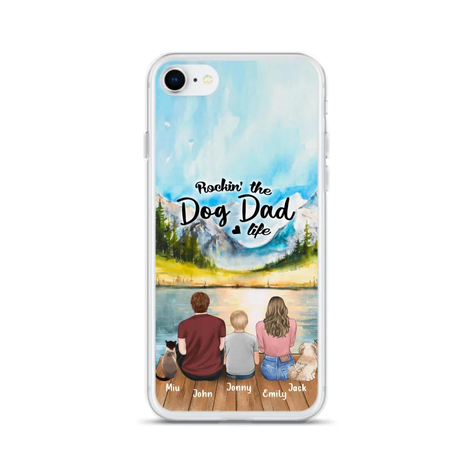 Personalized Pet Couple Phone Case - Parent With 1 Kid And 2 Pets - Case For iPhone And Samsung