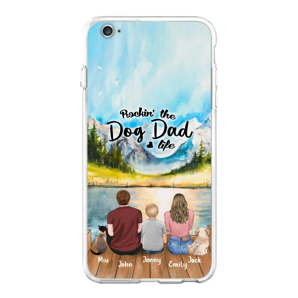 Personalized Pet Couple Phone Case - Parent With 1 Kid And 2 Pets - Case For iPhone And Samsung