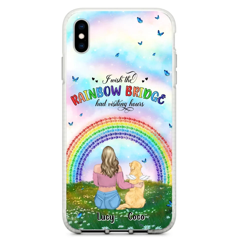 Custom Personalized Dog, Cat Memorial Phone Case  - Upto 4 Pets - Memorial Gift For Dog/ Cat Lover - I Wish The Rainbow Bridge Had Visiting Hours - Case For iPhone And Samsung
