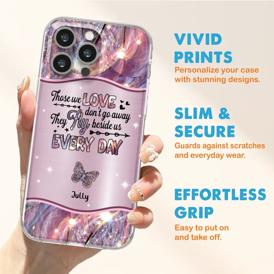 Custom Personalized Memorial Butterfly Phone Case - Memorial Gift Idea - Upto 6 Butterflies - Those we Love Don't Go Away They Fly Beside Us Every Day - Case For iPhone/Samsung