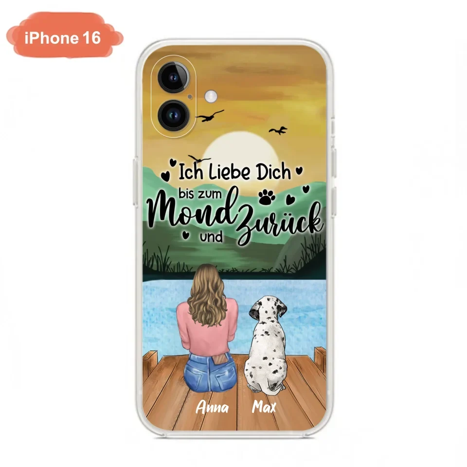Custom Personalized Dog Mom Phone Case - Gifts For Dog Lover/ Mother's Day With Upto 5 Dogs - Ich Liebe Dich Bis Zum Mond Und Zurück - Case For iPhone And Samsung