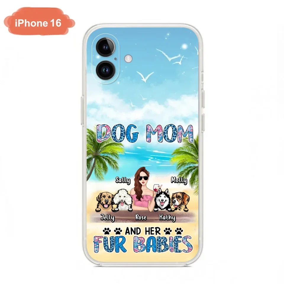 Custom Personalized Dog Mom Summer Patterned Phone Case - Upto 4 Dogs - Gift Idea For Dog Mom/Dog Lovers - Dog Mom And Her Fur Babies - Cases For iPhone/Samsung