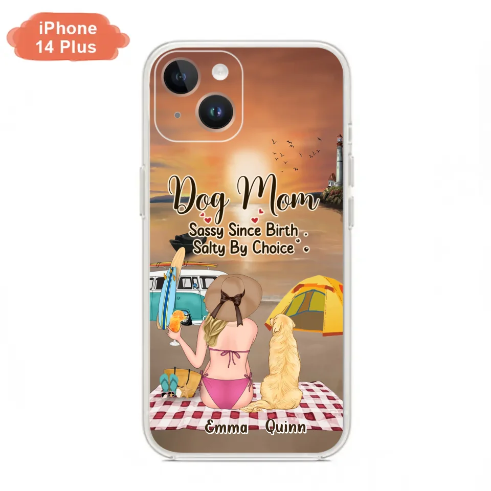Custom Personalized Dog Mom Phone Case - Upto 4 Dogs - Mother's Day Gift Idea for Dog Lovers - Dog Mom Sassy Since Birth Salty By Choice - Case for iPhone/Samsung