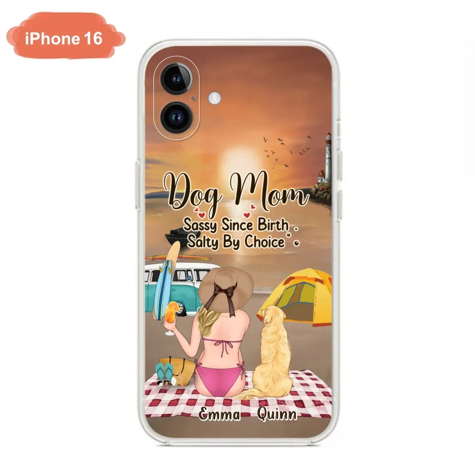 Custom Personalized Dog Mom Phone Case - Upto 4 Dogs - Mother's Day Gift Idea for Dog Lovers - Dog Mom Sassy Since Birth Salty By Choice - Case for iPhone/Samsung