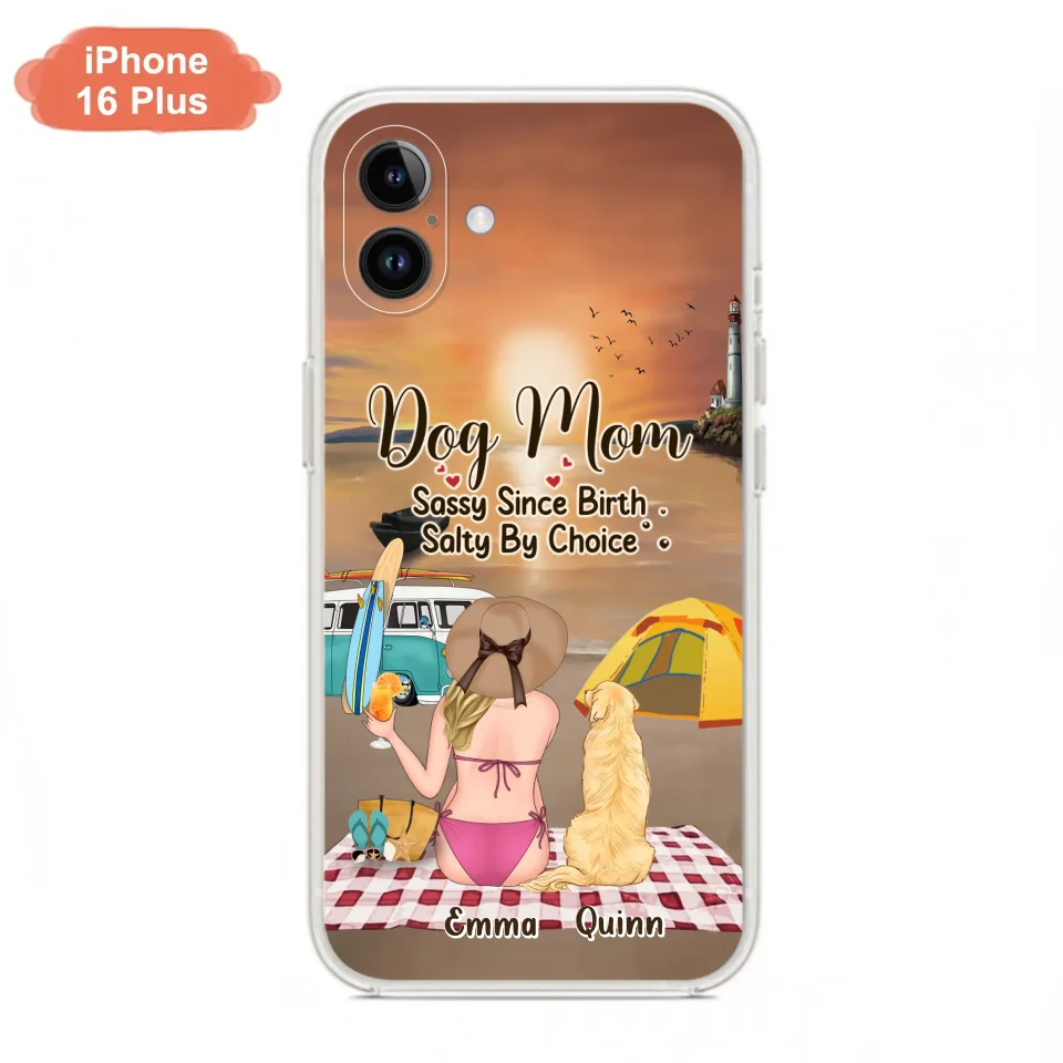 Custom Personalized Dog Mom Phone Case - Upto 4 Dogs - Mother's Day Gift Idea for Dog Lovers - Dog Mom Sassy Since Birth Salty By Choice - Case for iPhone/Samsung