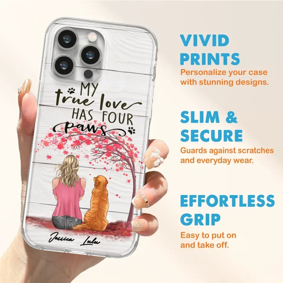 Custom Personalized Dog Mom Phone Case - Upto 5 Dogs - Gift Idea For Mother's Day/Dog Lovers - My True Love Has Four Paws - Case For iPhone And Samsung