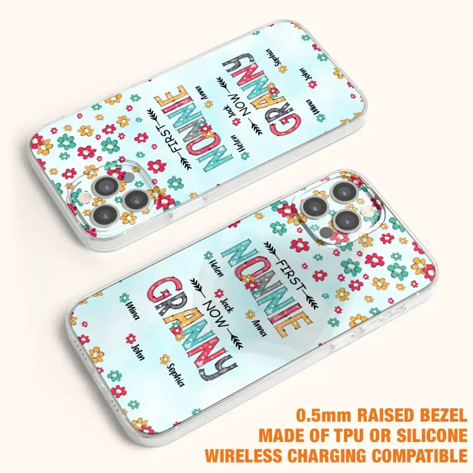 Custom Personalized Grandma Phone Case - Upto 4 Kids And 8 Grandkids - Mother's Day Gift Idea for Grandma - First Mom Now Nana Kid And Grandkids Flower Pattern - Case For iPhone And Samsung