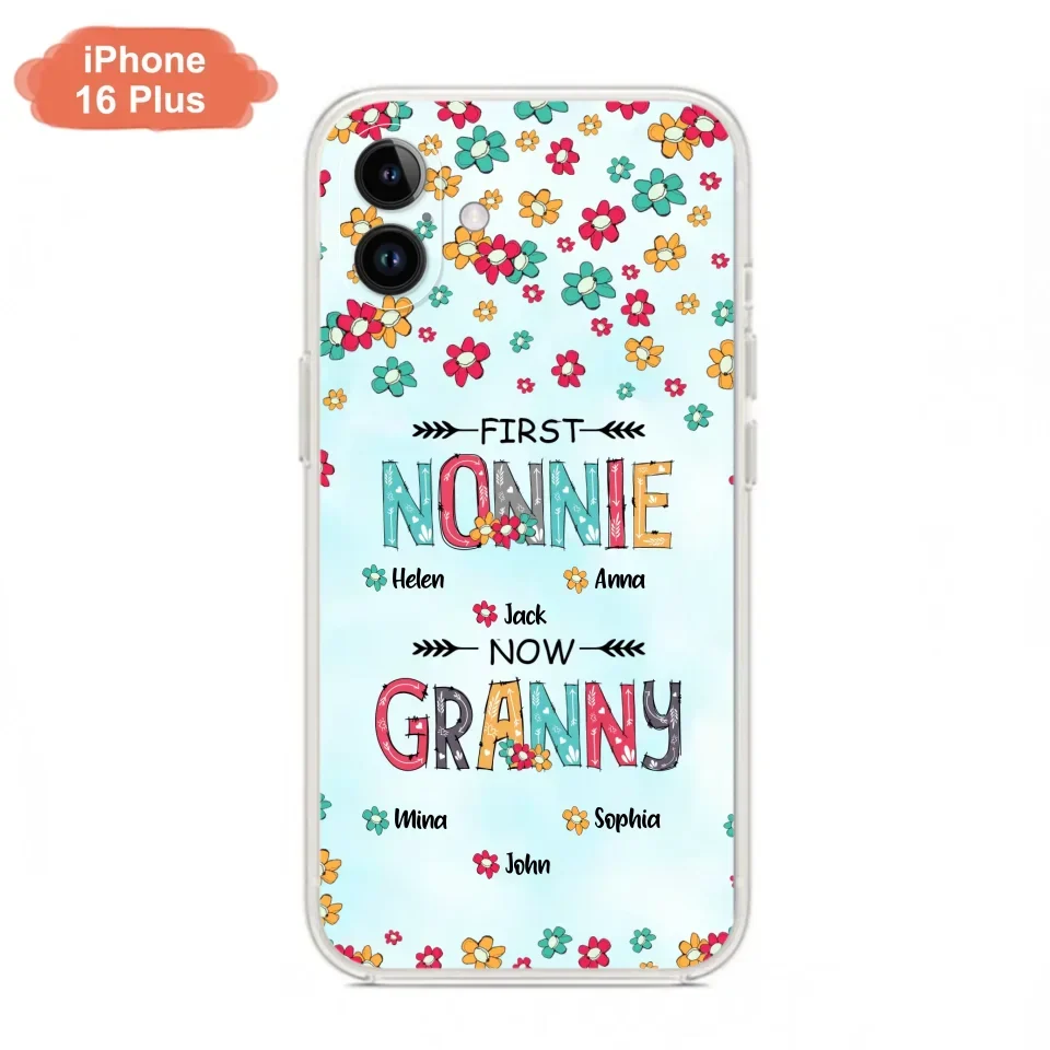 Custom Personalized Grandma Phone Case - Upto 4 Kids And 8 Grandkids - Mother's Day Gift Idea for Grandma - First Mom Now Nana Kid And Grandkids Flower Pattern - Case For iPhone And Samsung
