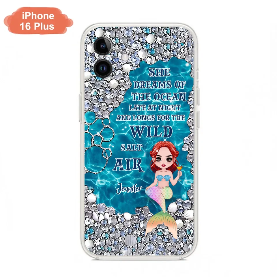 Custom Personalized Mermaid Phone Case - Gift Idea For Ocean Lovers/Mermaid - She Dreams Of The Ocean Late At Night  - Case For iPhone & Samsung