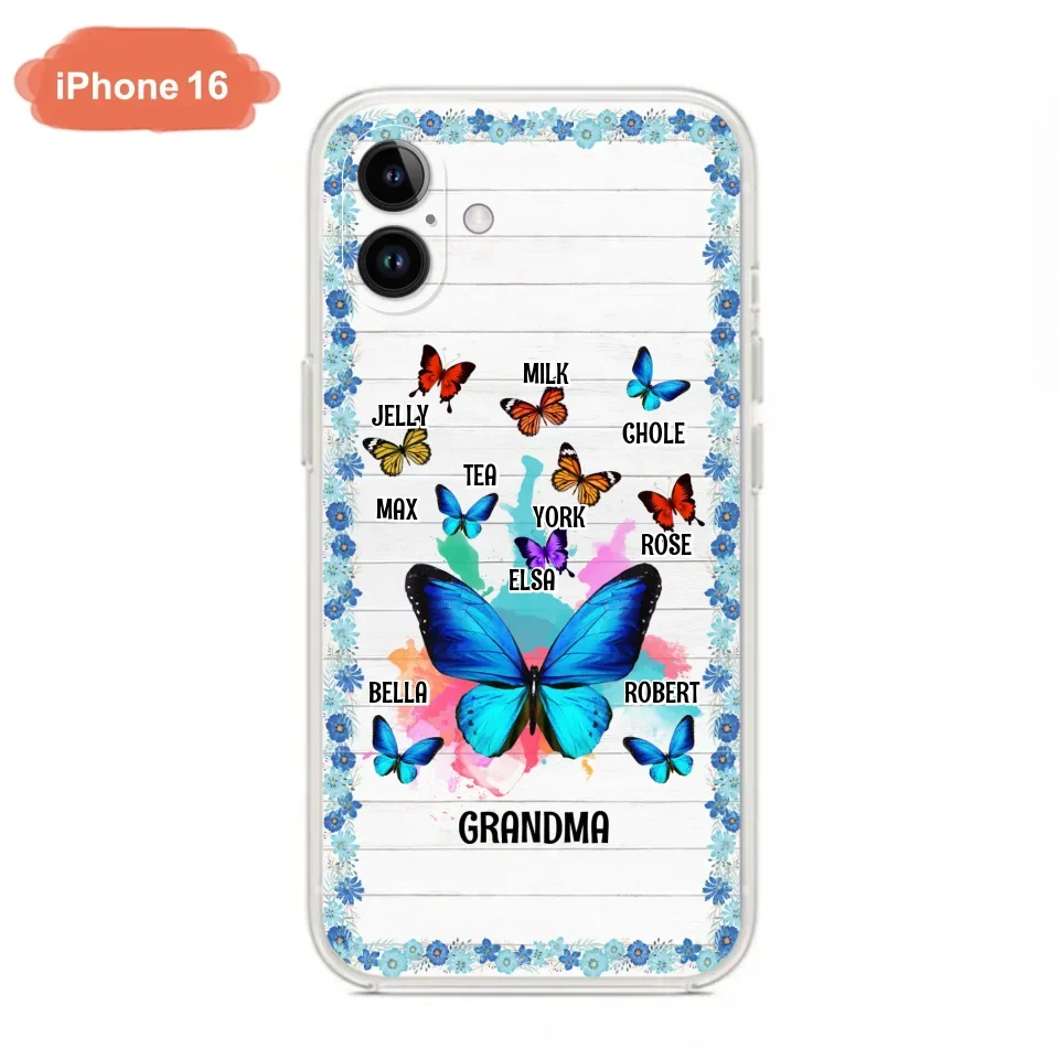 Custom Personalized Butterfly Grandma iPhone/ Samsung Phone Case - Up to 10 Kid's Name - Mother's Day Gift Idea For Grandma