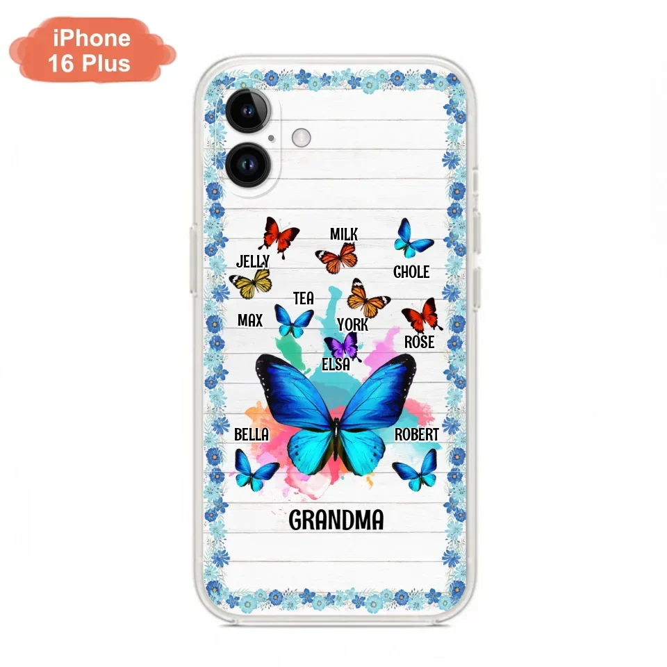 Custom Personalized Butterfly Grandma iPhone/ Samsung Phone Case - Up to 10 Kid's Name - Mother's Day Gift Idea For Grandma