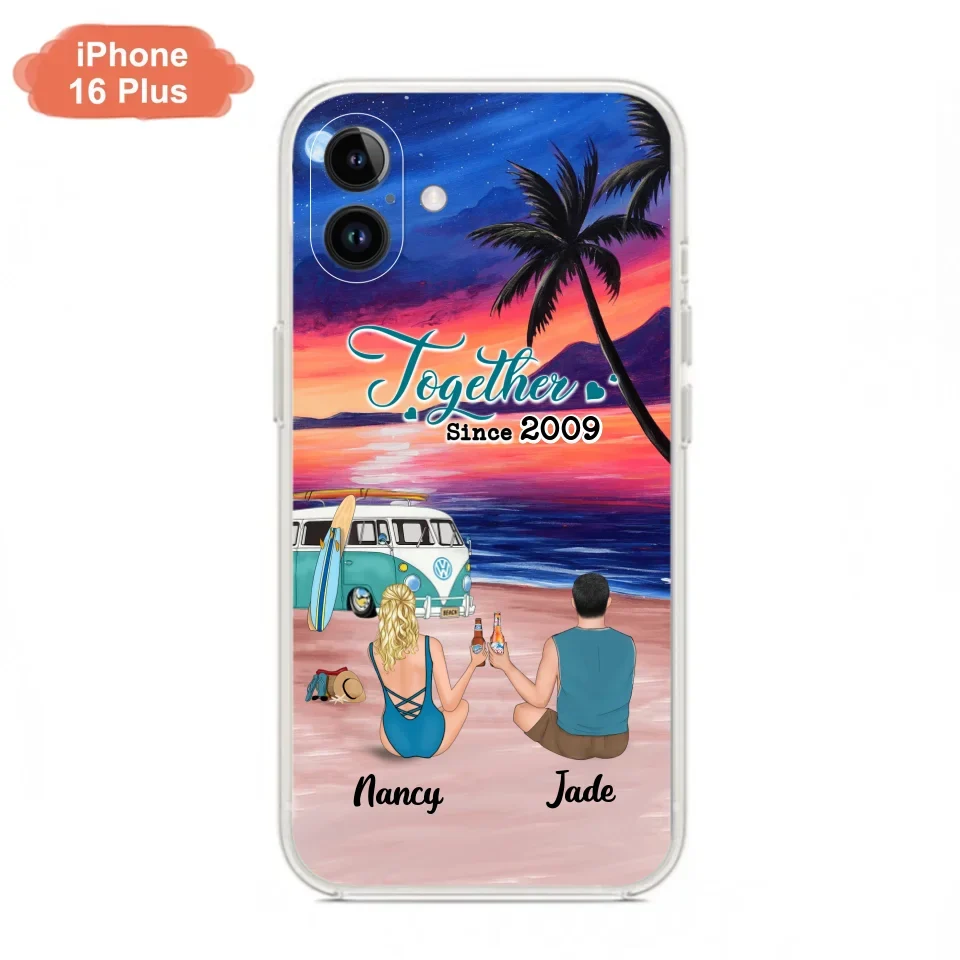 Personalized Beach Camping Phone Case - Gifts For Camping/Dog/Cat Lover With Up to 3 Kids And 3 Pets - This Is Our Happy Place - Case For iPhone And Samsung