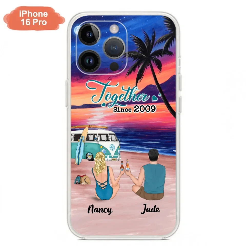 Personalized Beach Camping Phone Case - Gifts For Camping/Dog/Cat Lover With Up to 3 Kids And 3 Pets - This Is Our Happy Place - Case For iPhone And Samsung