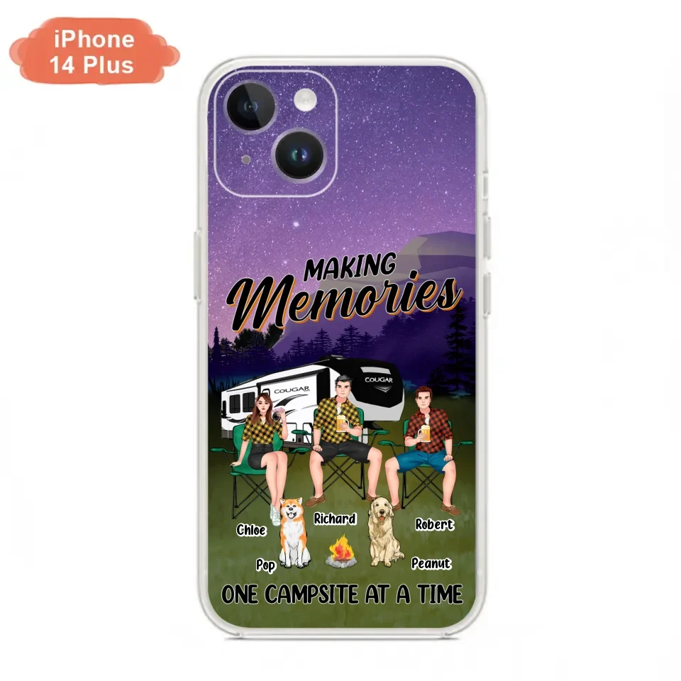 Custom Personalized Camping Phone Case - Gift Idea For Camping Lover/ Friends/ Couple - Upto 3 People And 2 Dogs - Making Memories One Campsite At A Time - Case For iPhone And Samsung