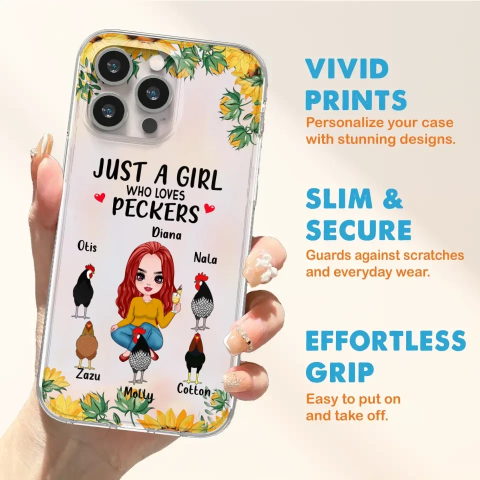 Personalized Chickens Phone Case - Up to 5 Chickens - Just A Girl Who Loves Peckers