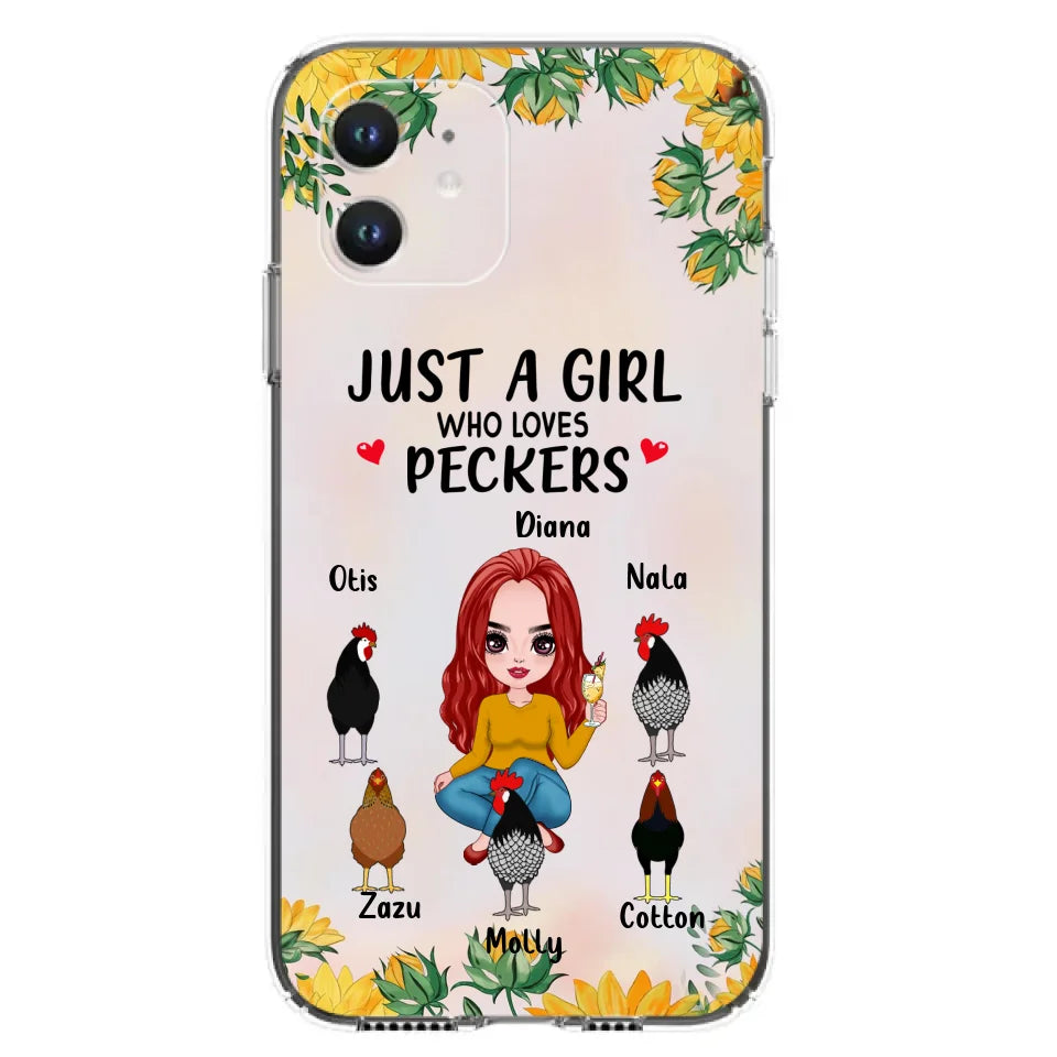 Personalized Chickens Phone Case - Up to 5 Chickens - Just A Girl Who Loves Peckers