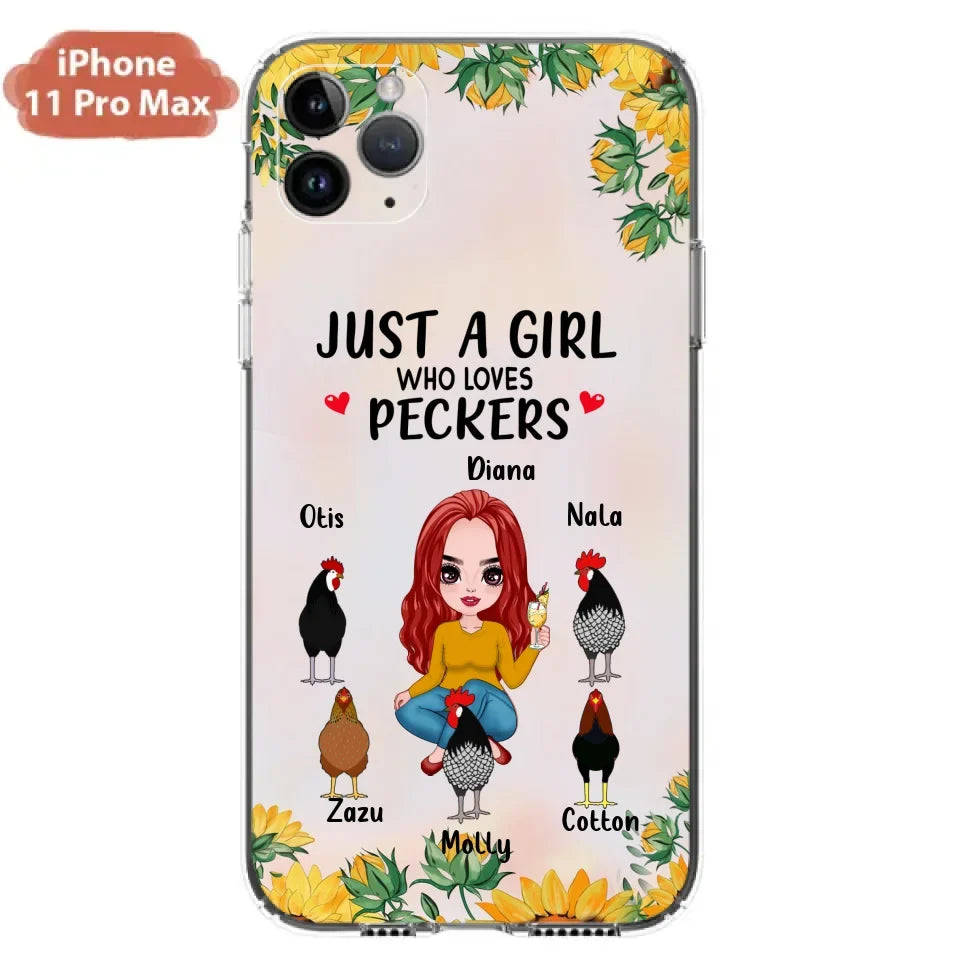 Personalized Chickens Phone Case - Up to 5 Chickens - Just A Girl Who Loves Peckers