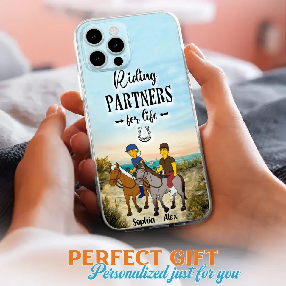 Custom Personalized Horseback Riding Cartoon Portrait From Photo Phone Case - Gift Idea For Couple/ Riding Lover - Case For iPhone And Samsung