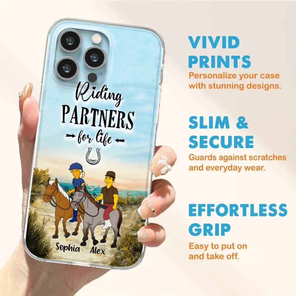 Custom Personalized Horseback Riding Cartoon Portrait From Photo Phone Case - Gift Idea For Couple/ Riding Lover - Case For iPhone And Samsung