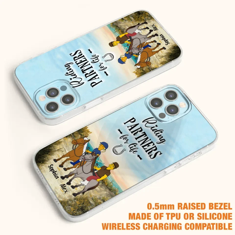 Custom Personalized Horseback Riding Cartoon Portrait From Photo Phone Case - Gift Idea For Couple/ Riding Lover - Case For iPhone And Samsung