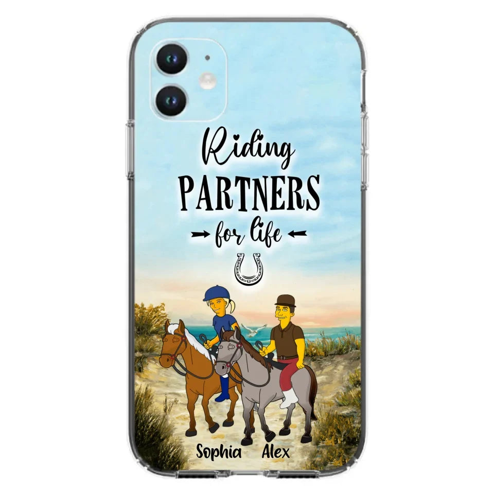 Custom Personalized Horseback Riding Cartoon Portrait From Photo Phone Case - Gift Idea For Couple/ Riding Lover - Case For iPhone And Samsung