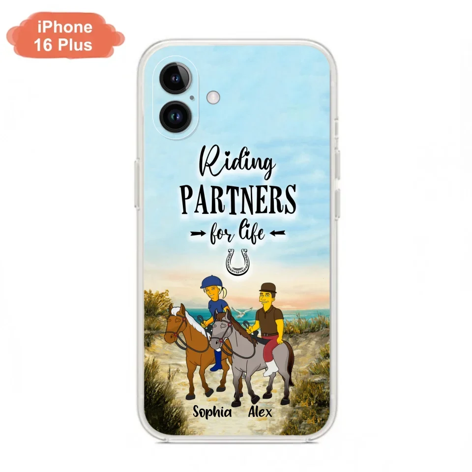 Custom Personalized Horseback Riding Cartoon Portrait From Photo Phone Case - Gift Idea For Couple/ Riding Lover - Case For iPhone And Samsung